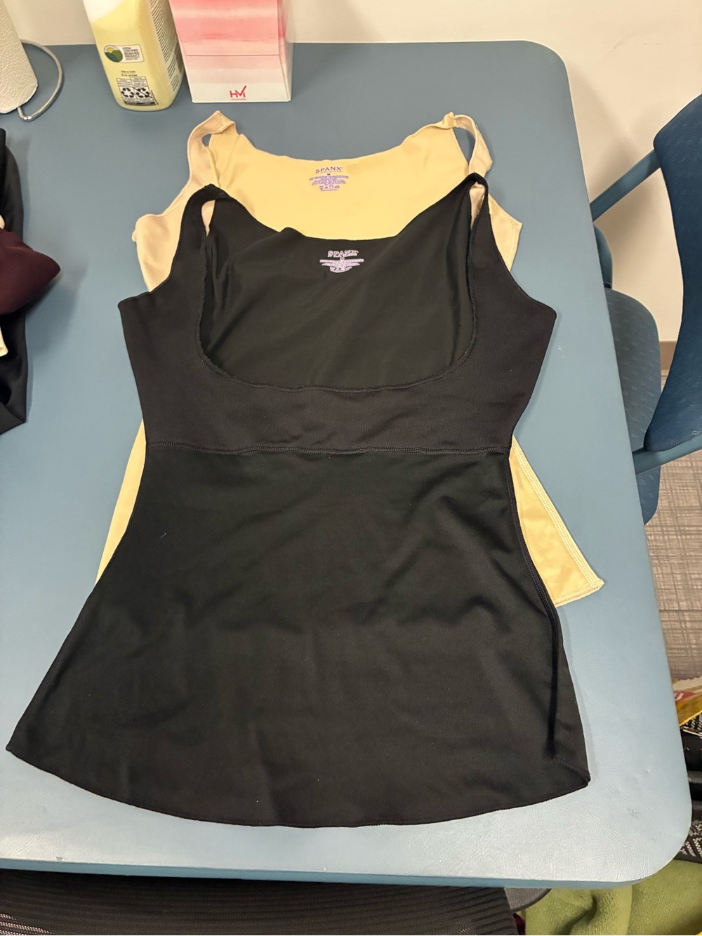 SPANX Black & Cream open bust Tank Tops 2
